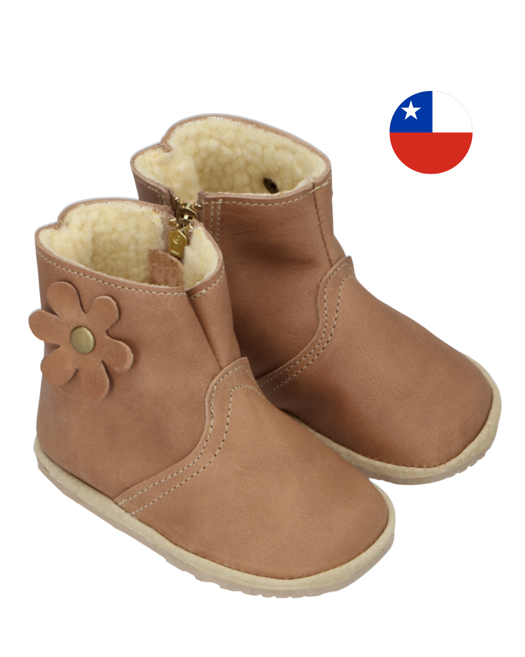 Botita "Perfect" Café Camel con Flor y Chiporro - Infant