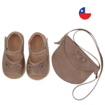 Pack Sandalia Ergonómica Beige Abierta Flores + Cartera Cuero Beige - Infant