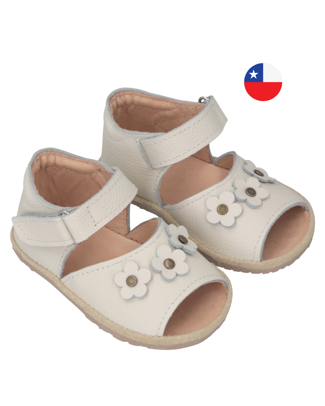 Pack Sandalia Ergonómica Crudo Abierta Flores + Cartera Cuero Crudo - Infant